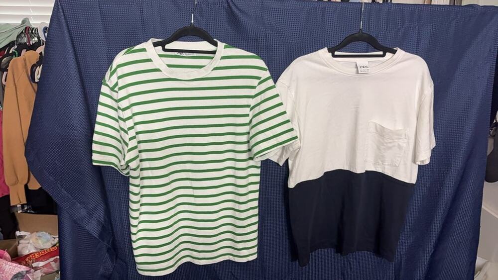 2 Zara Striped Green and Navy T-Shirts